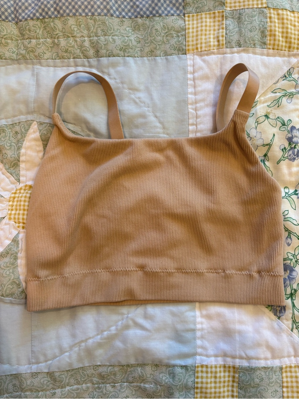aerie Beige Ribbed Cropped Tank